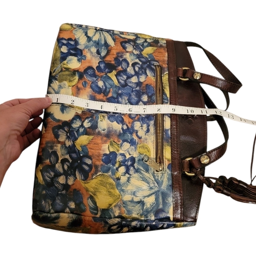 Patricia Nash Blue Clay Poppy Leather Tote Tassle Zipper Floral Western Boho Bag - Picture 7 of 12